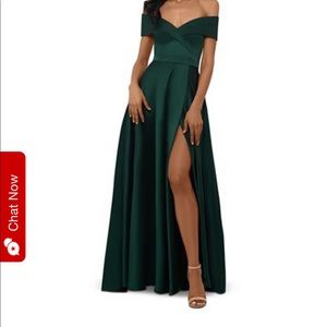Xscape Emerald Off-Shoulder Prom Dress